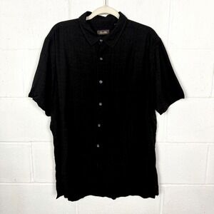 Tasso Elba Short Sleeve Button‎ Up Shirt Silk Black Blend Luxury Old Money XXL